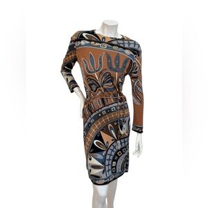 Vintage Emilio Pucci Psychedelic Print Dress | Beaded Tassel Belt | US 4-6